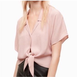 Aritzia Wilfred Huang Tie-Front Blouse Pink size Medium